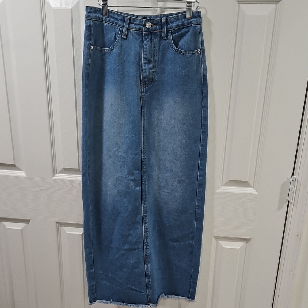 PrettyLittleThing Blue Denim Maxi Skirt